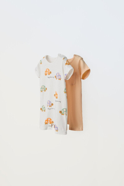 1-18 MONTHS/ PACK OF TWO SHORT TURTLE PRINT SLEEPSUITS