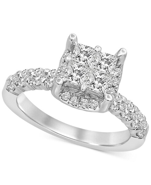 Diamond Princess Quad Cluster Engagement Ring (1-5/8 ct. t.w.) in 14k White Gold