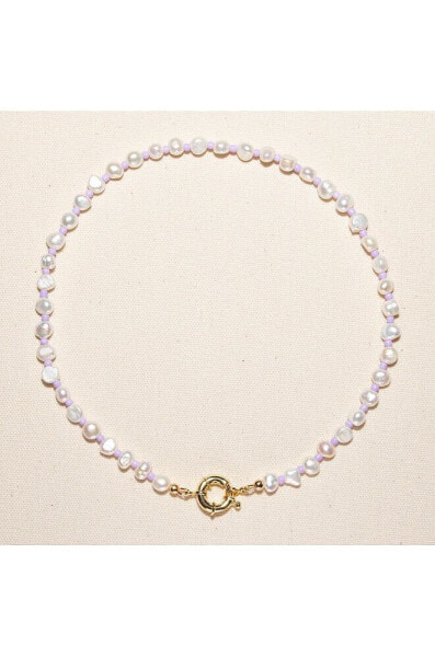 Joey Baby 18K Gold Plated Freshwater Pearls with Purple Glass Beads - Taro Necklace 17" For Women
