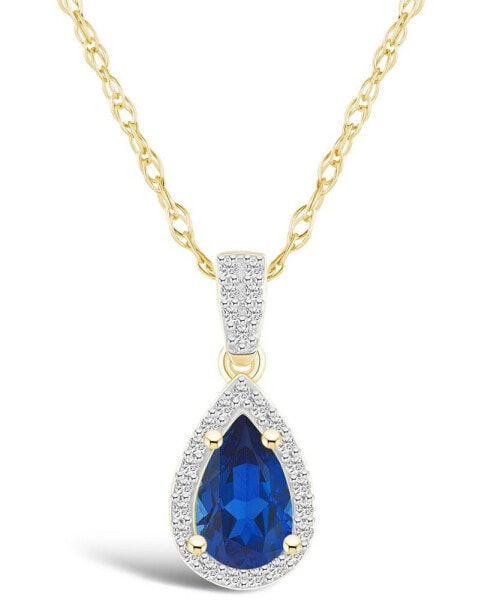 Lab Grown Sapphire (1 ct. t.w.) and Lab Grown White Sapphire (1/6 ct. t.w.) Halo Pendant Necklace in 10K Yellow Gold