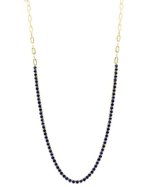 EFFY® Sapphire & Paperclip Link 18" Tennis Necklace (6-1/4 ct. t.w.) in 14k Gold