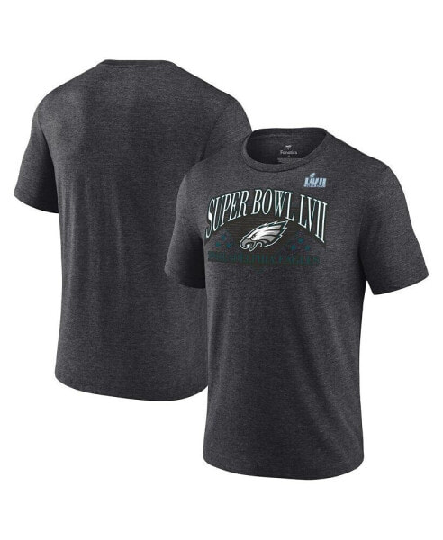 Men's Heather Charcoal Philadelphia Eagles Super Bowl LVII Tri-Blend Triangle Strategy T-shirt