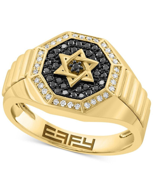 EFFY® Men's Black & White Diamond Star of David Halo Cluster Ring (1/3 ct. t.w.) in 14k Gold