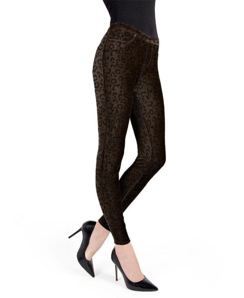 Women's Brown Corduroy Cotton Blend Animal Print Leggings