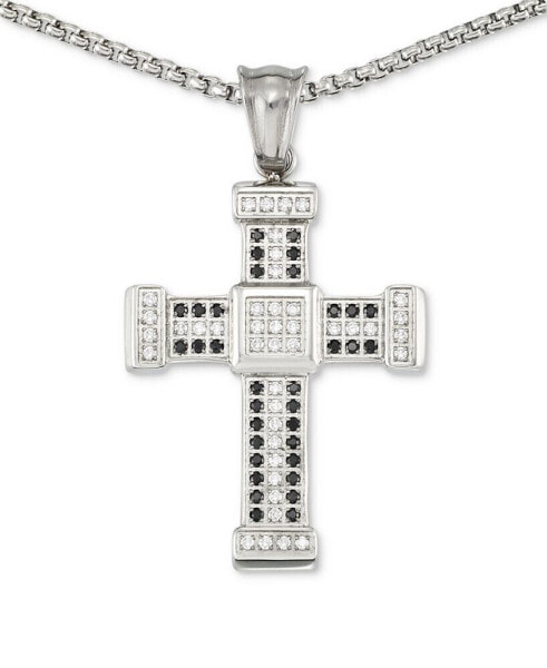 Men's Crystal Cross 24" Pendant Necklace in Stainless Steel