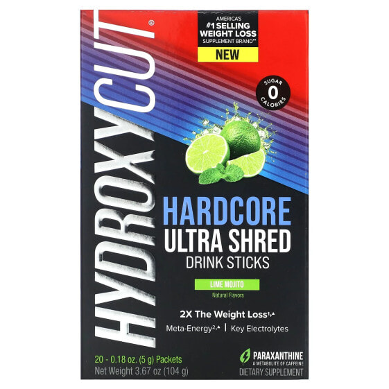 Hardcore Ultra Shred Drink Sticks, Lime Mojito, 20 Sticks, 0.18 oz (5 g) Each