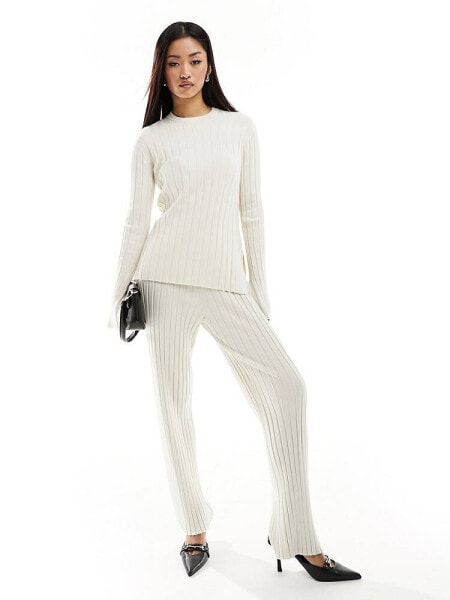 French Connection ribbed knit trouser co-ord in ecru