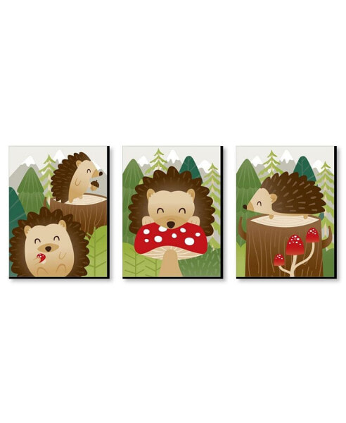 Forest Hedgehogs - Woodland Nursery Wall Art & Room Decor - 7.5" x 10"- 3 Ct