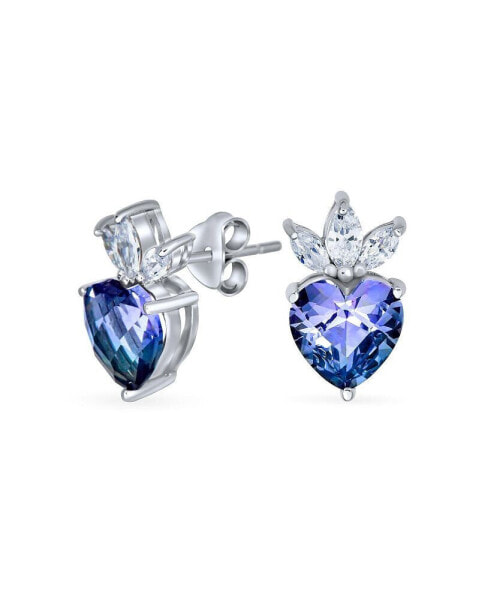 Cubic Zirconia Crown Color Changing Blue Purple Mystic Rainbow CZ Heart Shape Stud Earrings For Women Sterling Silver