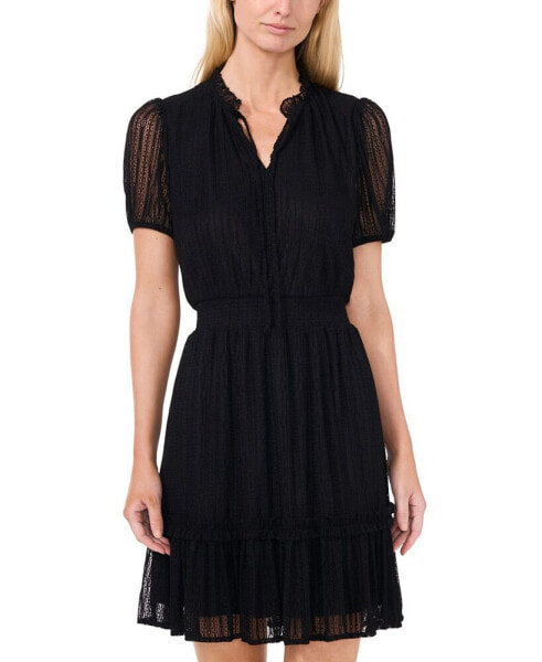 Women's Short-Sleeve V-Neck Smocked-Waist Dress