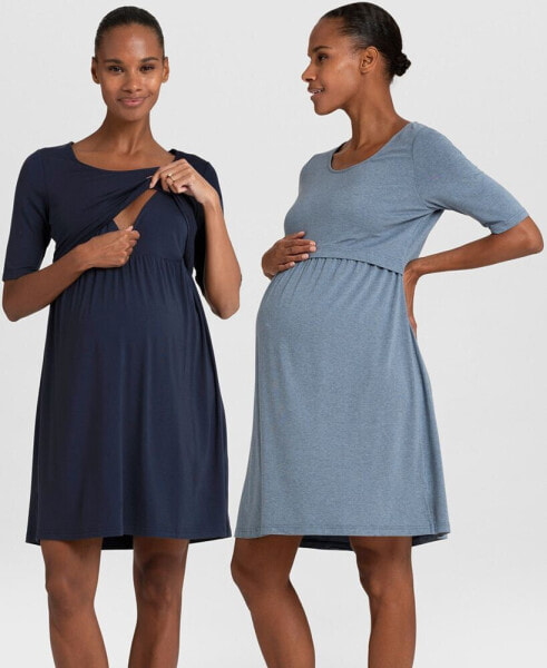 Women's Stretch Jersey Maternity and Nursing Nighties, Twin Pack