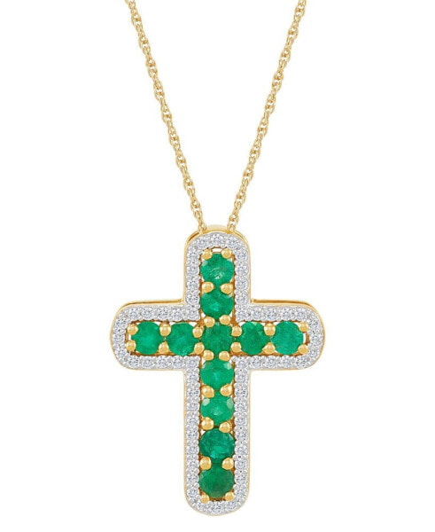 Emerald (5/8 ct. t.w.) & Diamond (1/5 ct. t.w.) Cross 18" Pendant Necklace in 14k Gold (Also in Ruby & Sapphire)