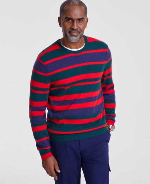 Men's Printed Stripe Cashmere Crewneck Sweater, Created for Macy's