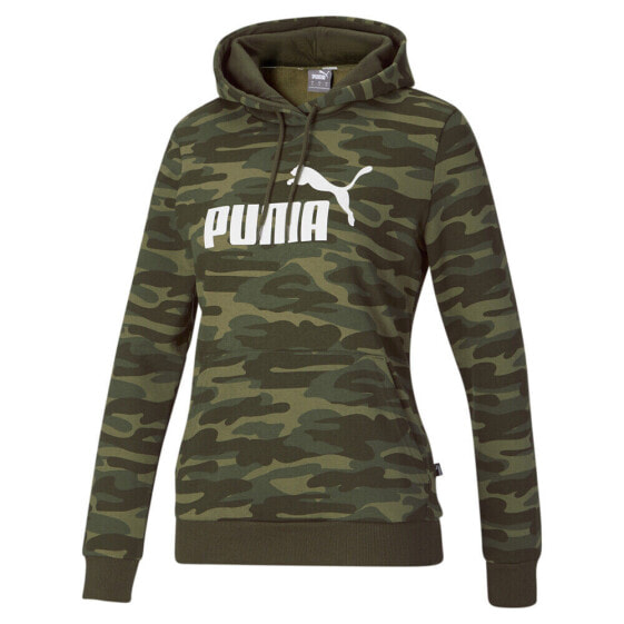 Puma Ess+ Logo Camo Pullover Hoodie Womens Green Coats Jackets Outerwear 845899-