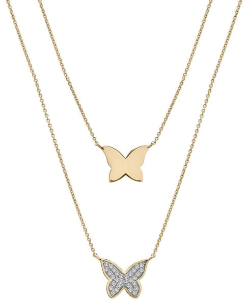 Diamond Pavé & Polished Butterfly Layered Pendant Necklace (1/6 ct. t.w.) in 10k Gold, 17" + 1" extender, Created for Macy's