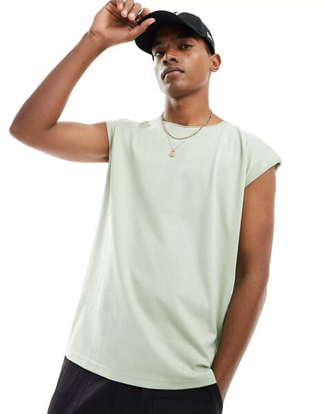 Brave Soul raw edge vest in sage green