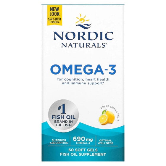Nordic Naturals, Омега-3, с лимонным вкусом, 345 мг, 60 капсул