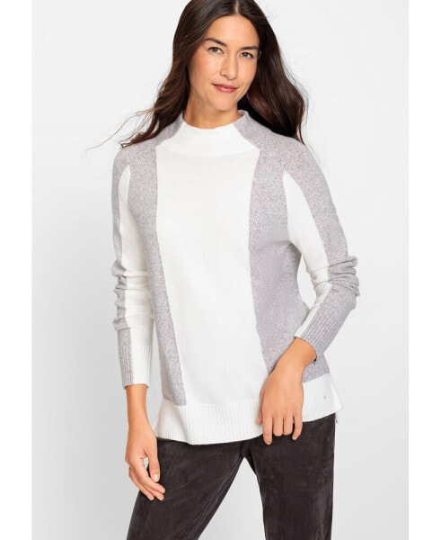 Long Sleeve Color Block Mock Neck Sweater