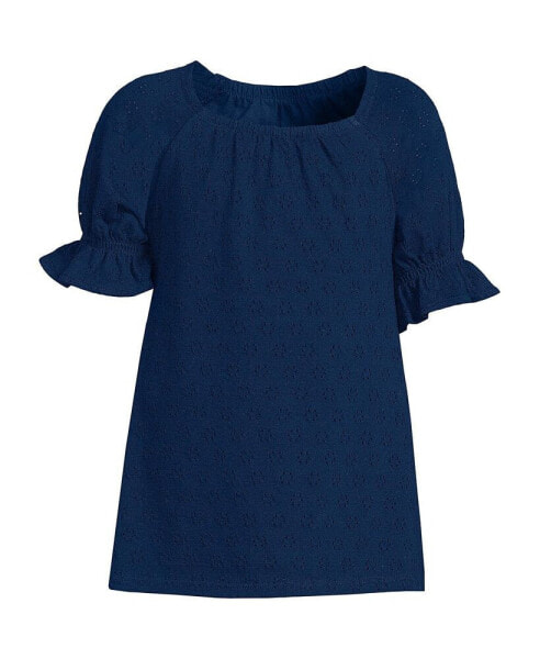 Girls Short Sleeve Eyelet Ruffle Sleeve Top