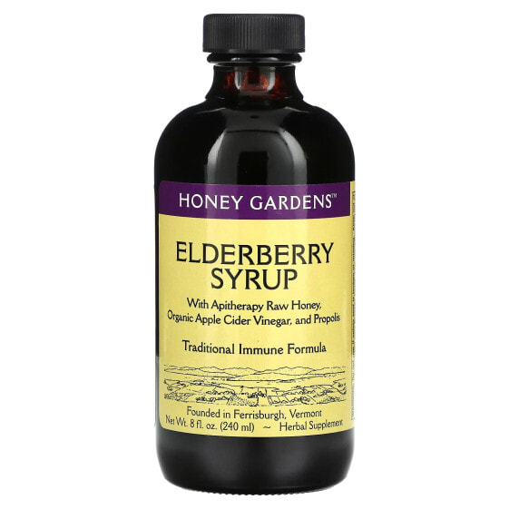 Honey Gardens, сироп бузины с сырым медом для апитерапии, органическим яблочным уксусом и прополисом, 240 мл (8 жидк. унций)