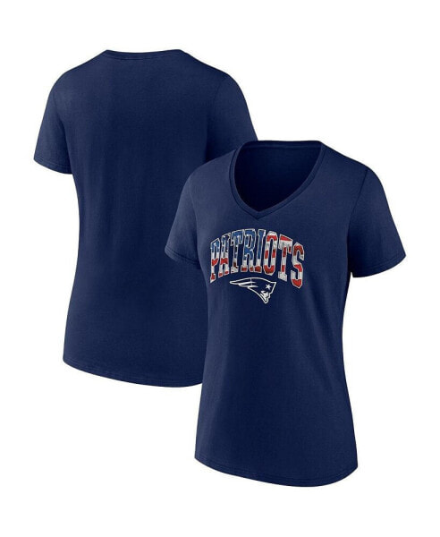 Women's Navy New England Patriots Team Banner Wave V-Neck T-shirt