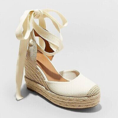 Women's Adriana Ankle Wrap Wedge Heels - Universal Thread Cream 5.5