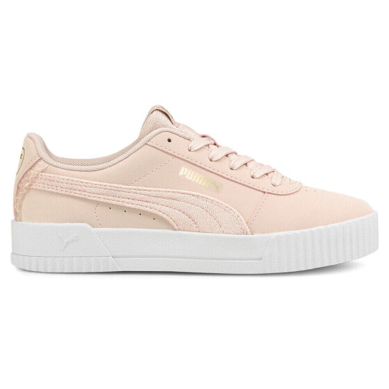 Puma Carina Ruffle Perforated Logo Platform Womens Pink Sneakers Casual Shoes 3