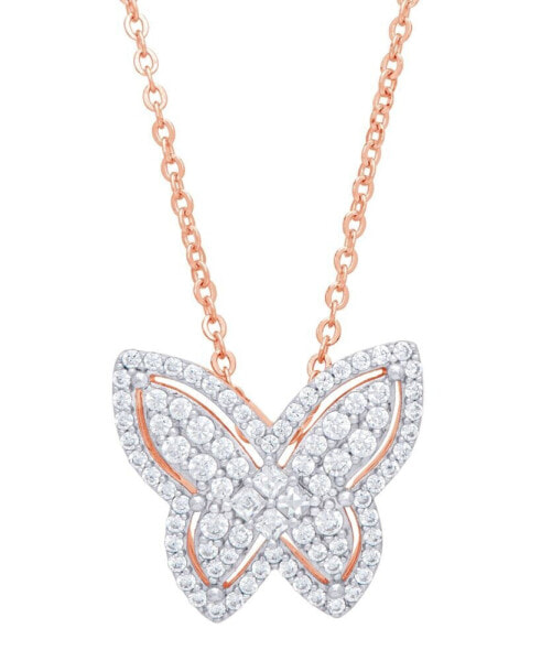 Macy's cubic Zirconia Butterfly Necklace in Fine Rose Gold Plate or Fine Silver Plate