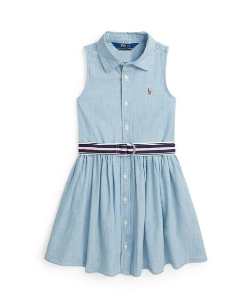 Toddler and Little Girls Belted Cotton Chambray Shirtdress