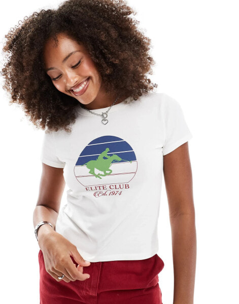 ASOS DESIGN baby tee with riders club graphic in white