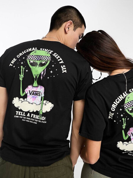 Vans unisex t-shirt with just visiting space back print in black
