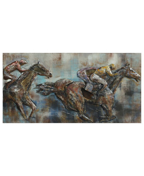 'Race Day' Mixed Media Iron Hand Painted Dimensional Wall Sculpture - 60" x 30"