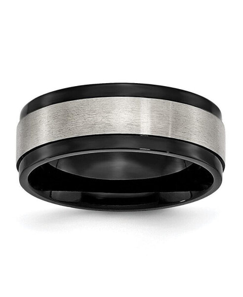 Titanium Brushed Center Black IP-plated Beveled Edge Band Ring