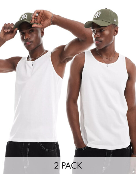 Another Influence 2 pack classic vests in white