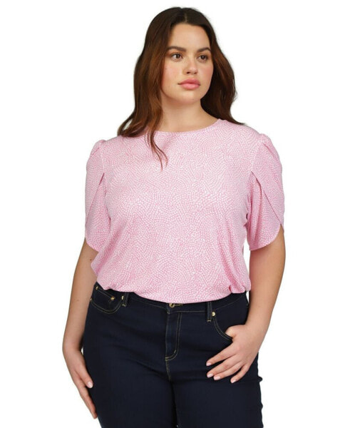 Michael Kors Plus Size Printed Tulip-Sleeve Top