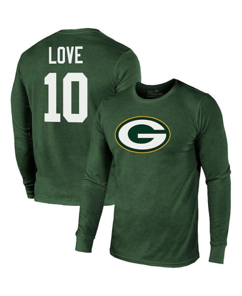 Men's Threads Jordan Love Green Green Bay Packers Name and Number Long Sleeve Tri-Blend T-shirt