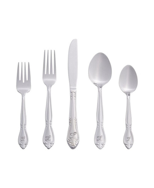 Riverridge Rose 46 Piece Monogrammed Flatware Set - L, Service for 8