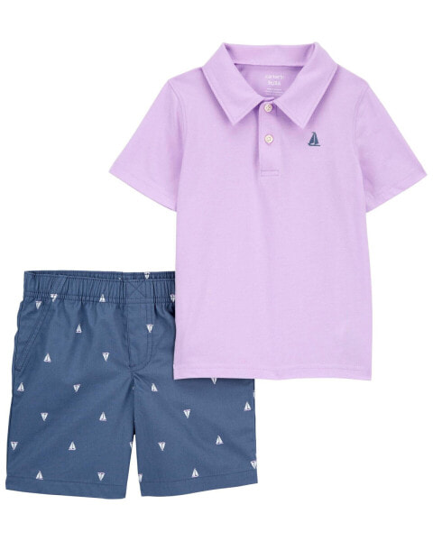 Toddler 2-Piece Jersey Polo Shirt & Sailboat Shorts Set 3T