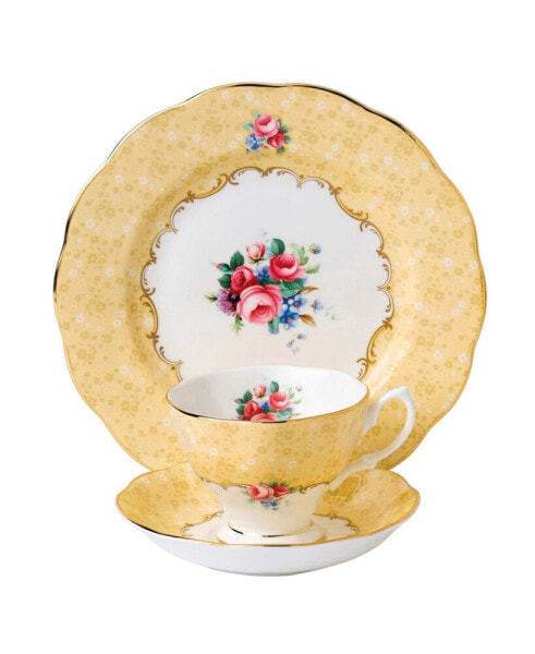 100 Years 1990 3-Piece Set, Teacup Saucer & Plate -Bouquet