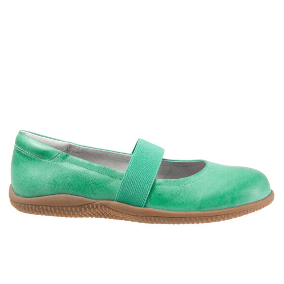 Softwalk High Point S1466-338 Womens Green Leather Mary Jane Flats Shoes