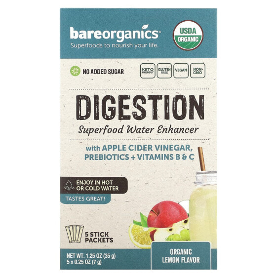 Добавка к воде для улучшения пищеварения "Питательно для желудка", Органический лимон BareOrganics