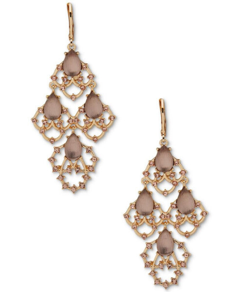 Gold-Tone Pavé & Stone Chandelier Earrings