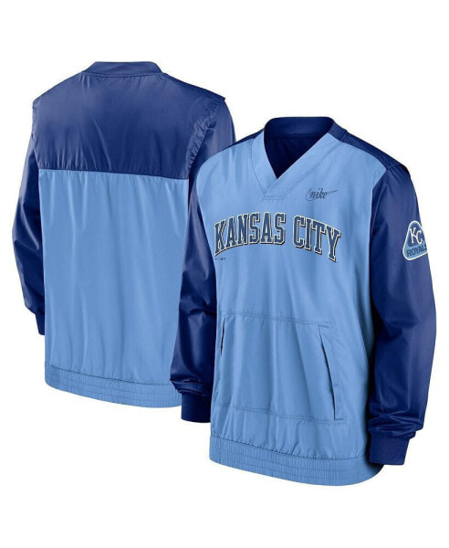 Men's Light Blue and Royal Kansas City Royals Cooperstown Collection V-Neck Pullover Jacket