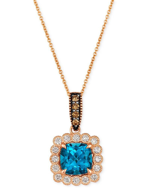 Le Vian deep Sea Blue Topaz (2-1/2 ct. t.w.) & Diamond (1/2 ct. t.w.) Cushion Halo Pendant Necklace in 14k Rose Gold, 18" + 2" extender
