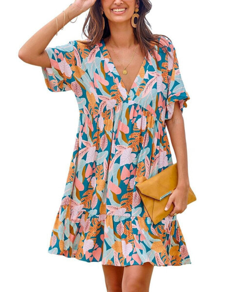 Women's Soft Tropics Short Sleeve Mini Beach Dress