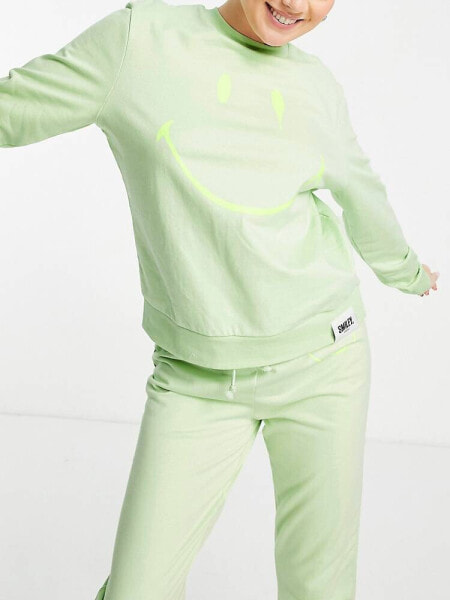 ASOS DESIGN lounge co-ord Smiley sweat in lime