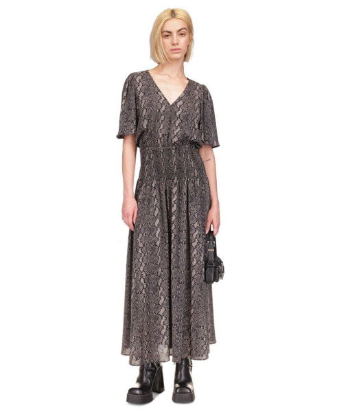 MICHAEL Women's Snake-Print Smocked Maxi Dress