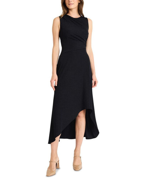 Women's Round-Neck Gathered High-Low Dress