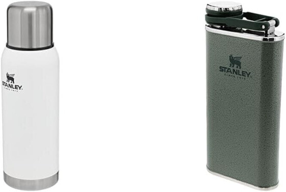 Stanley Adventure Stainless Steel Thermos Flask 1 Litre & Classic Wide Mouth Flask 236 ml with Never-Loose Cap