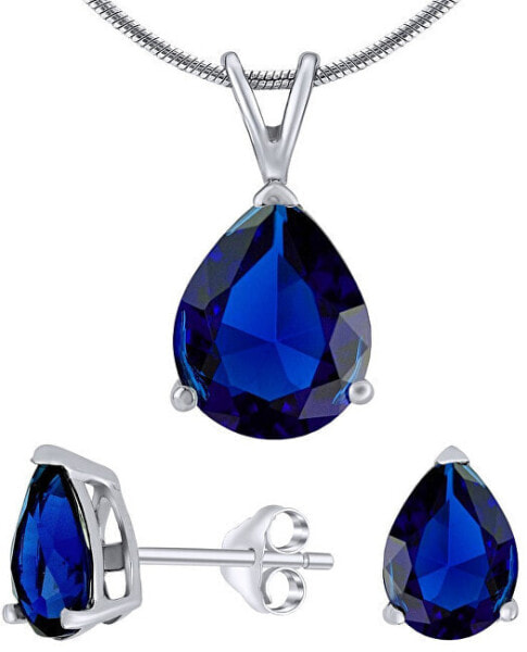 Silver set with dark blue crystal glass JJJS4TM5 (earrings, pendant)